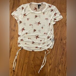 Ultra Flirt White Sheer Floral Ruched Top XL